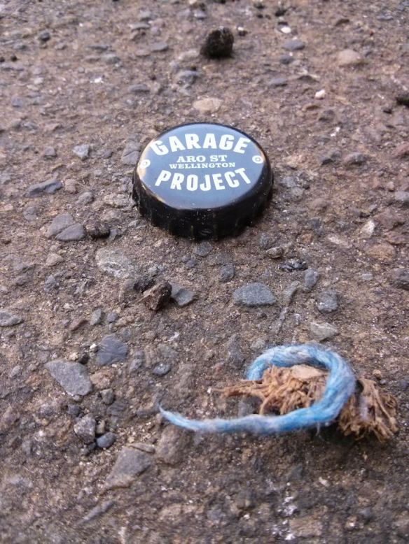 Evidence of a crime. Found outside Golding's. We don't stock Garage bottles, so it didn't come from us. 